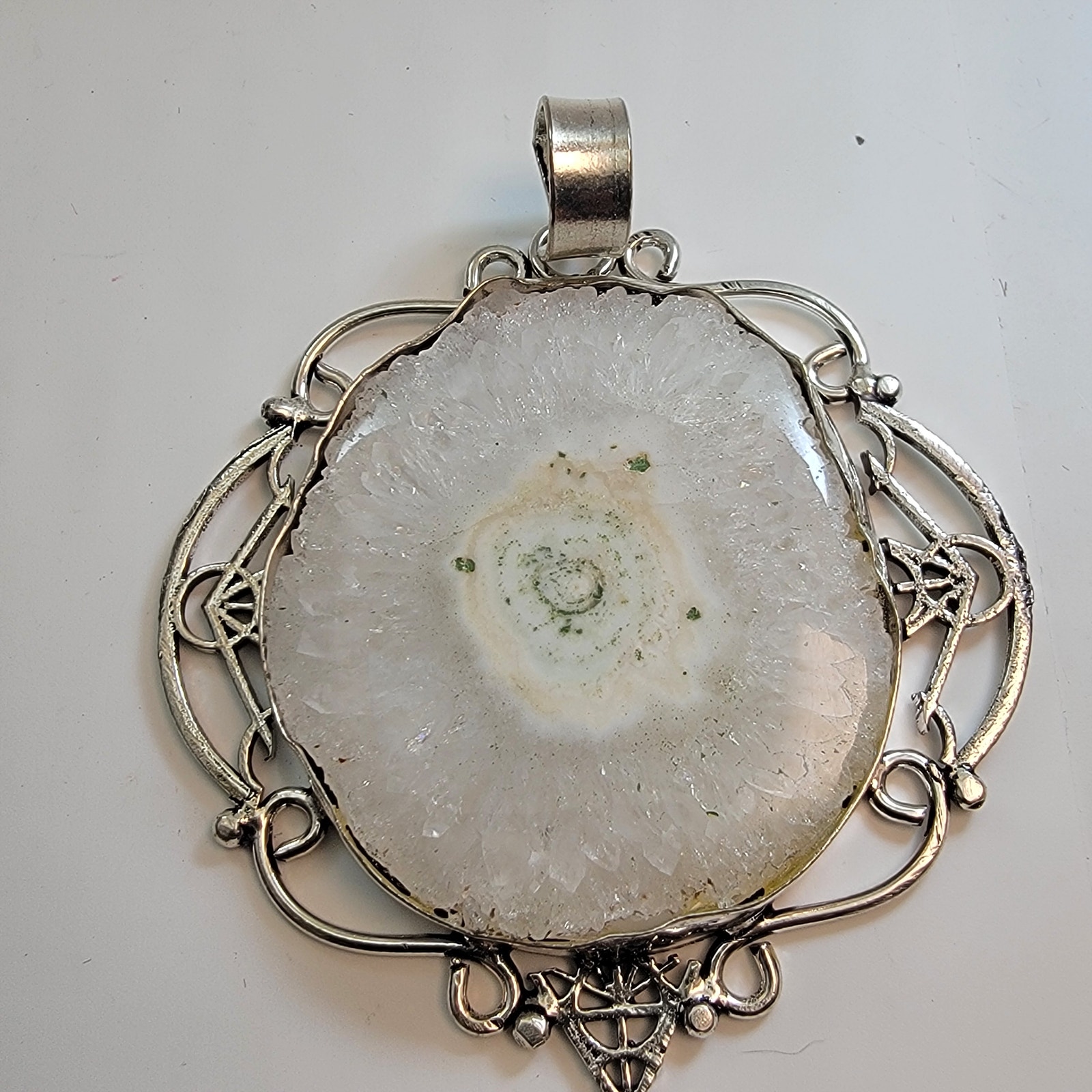 Necklace Pendant Solar Quartz Slice In Handmade Sterling Silver Filigree Setting 60$